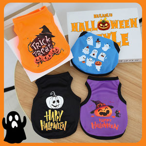 Gilet d'Halloween pour chiens et chats, design fantôme mignon, vêtements fins en polyester pour animaux de compagnie, petit chien Bichon Teddy, orange, noir, bleu - Product Image 5