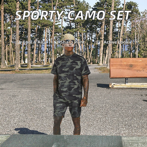 Ensemble T-shirt et short tricoté respirant pour homme, motif camouflage, nouvelle collection été - Product Image 2