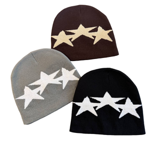 Gorro de lana tejido con estampado de estrellas, moderno, suave y elástico, estilo urbano. - Product Image 2
