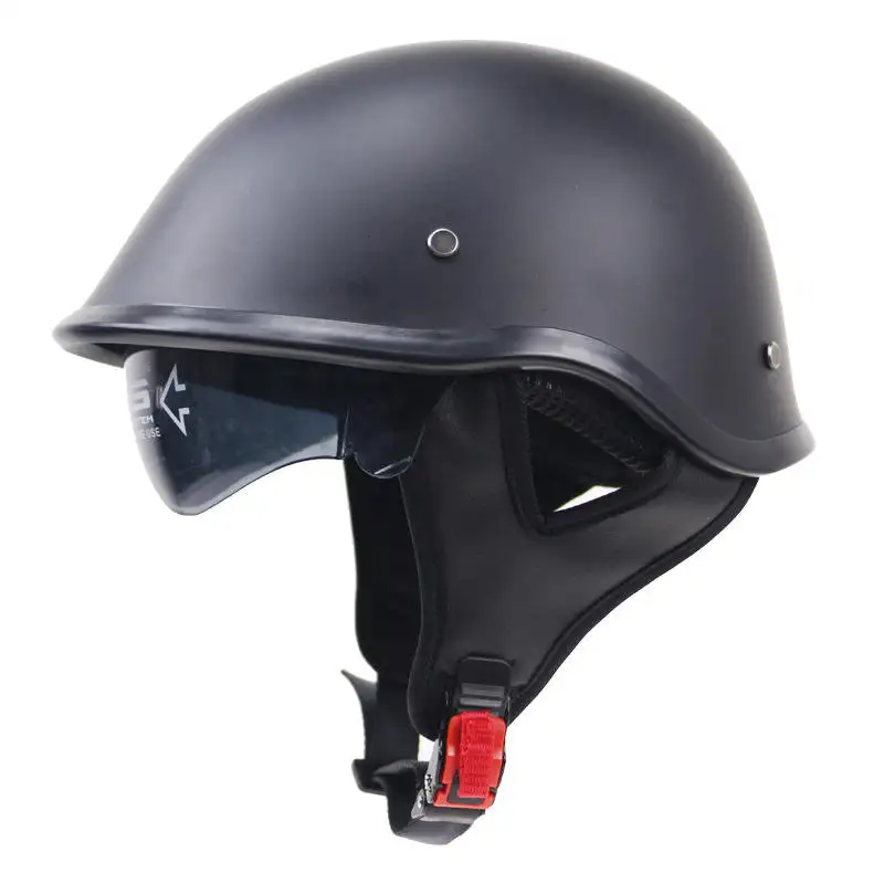 Helm sepeda motor RTS, helm sepeda motor Matte hitam setengah wajah Chopper Cruiser helm skuter dengan kacamata hitam DOT