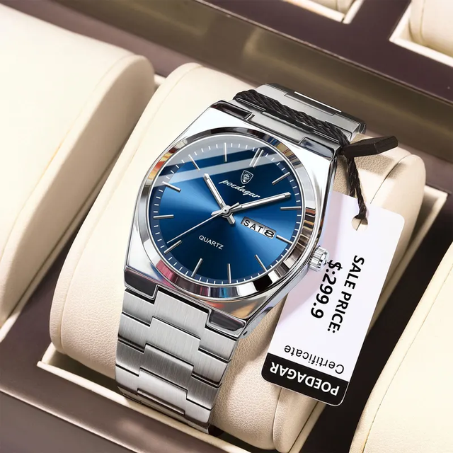 Poedagar 930 Water Resistant Luminous Hands Quartz Movement Watch for Men Stainless Steel Sport Wristwatch with Calendar
