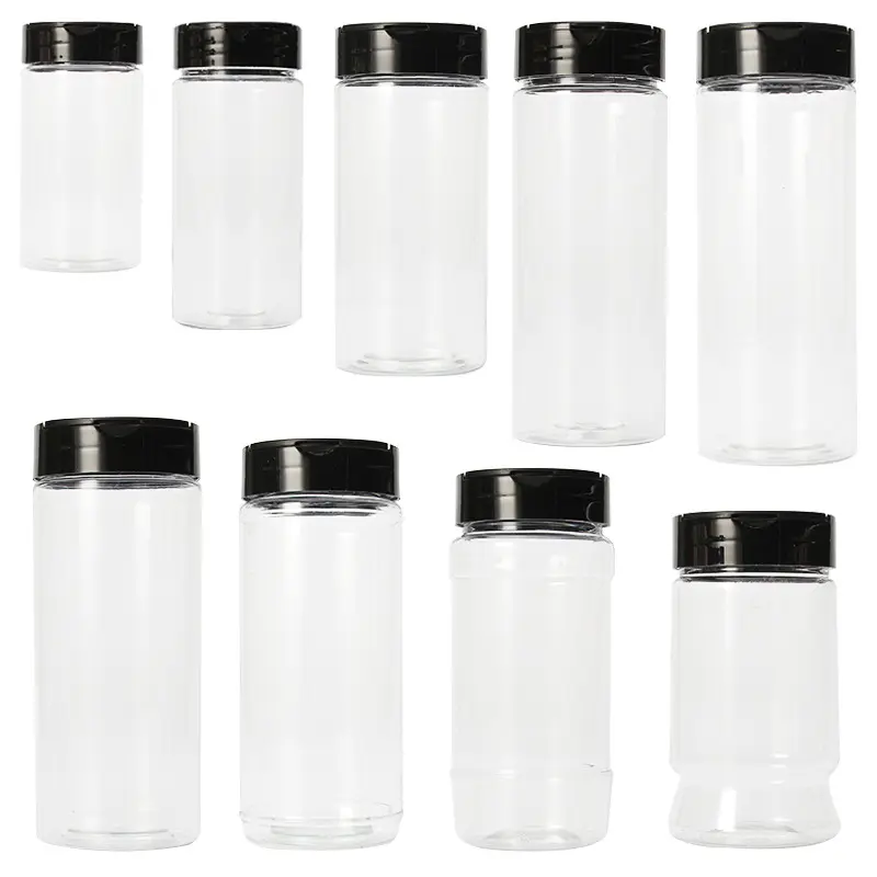 Werksverkauf 100ml Plastik Pfeffer Gewürz Shaker Gewürz glas PET Clear Salt Gewürz flasche mit Flip Top