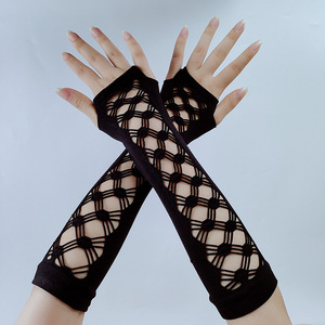 <span class=keywords><strong>Gants</strong></span> <span class=keywords><strong>longs</strong></span> en maille respirante noirs pour femmes, en nylon, avec motif croisé, sexy et personnalisables, vente en gros pour l'été - Product Image 5