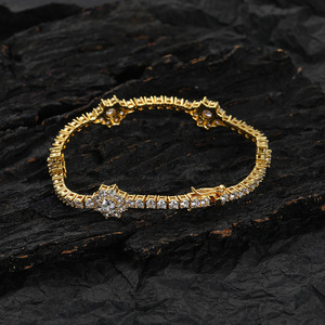 New Flower-shaped <b>Copper</b> Zircon Tennis <b>Bracelet</b>, Couples Stacking Women's Jewelry Hip-hop Tanjing Fashion Lijing Necklace - Product Image 3