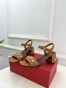 Sandales à talons hauts en laine douce, à bout carré, avec rivets, talon épais, bride unique, bout ouvert et bride arrière à crochet, style décontracté et élégant - Product Image 3