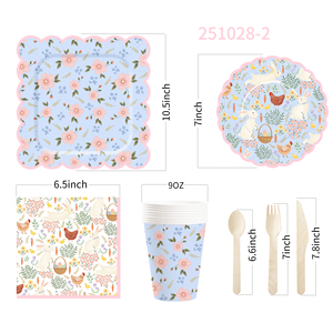DAMAI <b>Easter</b> Theme Spring Theme Party Decoration with Bunny Disposable Party Paper Plate <b>Cup</b> Napkin Tableware Set for Kid Party - Product Image 5