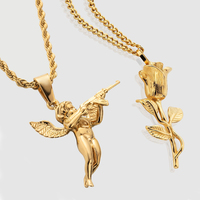 3D Or Rose Pendentif Collier Vintage Fleur Charme Collier Pistolet Ange Hip Hop Urbain Rue Style IP Londres Cadeau De Noël 2022