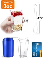 SHOPDAY 3 oz Transparante Vierkante PS Plastic Dessertbekertjes 1000 Stuks met Deksels en Lepels voor Feestjes, Parfait, Yoghurt Shooter