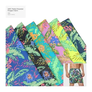 Fashionable banana leaf pattern 240T extinct polyester pongee printed fabric for beach pants