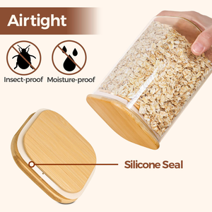 Square Borosilicate Glass Food Storage Jar With <b>Bamboo</b> Lid and Silicone Seal - Product Image 5