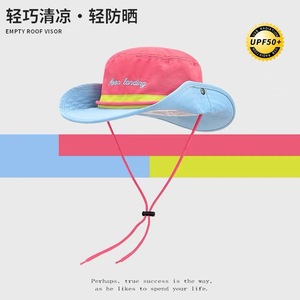 Women's Summer Bucket Hat Color Block Lettering Sun Protection Breathable Cotton Outdoor Sun Hat - Product Image 3
