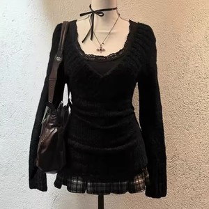 Maglione Americano Retrò Stile Harajuku Y2K per <span class=keywords><strong>Donna</strong></span>, Pullover Lavorato a Maglia Autunno/Inverno, Casual, Aderente, Chic, Tinta Unita, Abbigliamento Gotico - Product Image 3