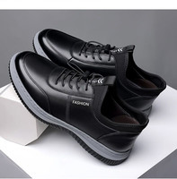 Chaussures de marche d'extérieur pour hommes, en cuir PU noir, antidérapantes, confortables, rehaussantes, vente en gros