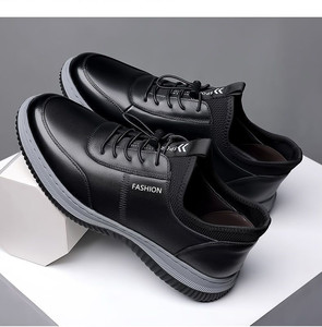 Wholesale <strong>Black</strong> PU <strong>Leather</strong> Upper Slip Resistant Comfort Height Increasing Men's Sneakers Outdoor Walking <strong>Shoes</strong> - Product Image 5