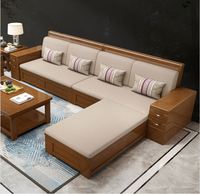 Neue chinesische Stil Massivholz Sofa Kombination Wohnzimmer Lagerung Stoff Ecksofa komplette Möbel