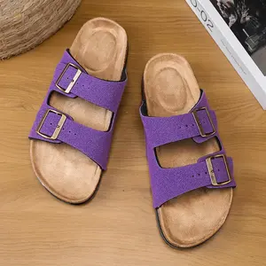 รองเท้าแตะส้นแบนสำหรับผู้ชายพื้นไม้ก๊อกกระดุมสองแถวหนังวัวนิ่มกระดุมสองแถวสไตล์ย้อนยุคใหม่<span class=keywords><strong>2025</strong></span> - Product Image 3