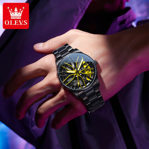 OLEVS 9937 OEM de lujo de acero Deportes esqueleto hueco impermeable logotipo personalizado marca de moda Luminoso Reloj de pulsera de cuarzo para hombre - Product Image 5