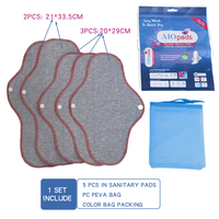 Lot de 6 serviettes menstruelles réutilisables AIO avec ailettes, lavables en tissu, pour femmes, serviettes hygiéniques post-partum avec pochette de rangement portable
