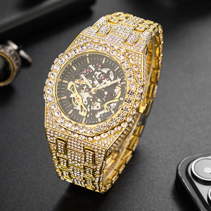 Luxury Bling Hip Hop Full Diamond Iced Out <b>Watches</b> Men Wrist Gold <b>Skeleton</b> Mechanical <b>Automatic</b> <b>Watch</b> - Product Image 5