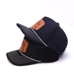 Chất lượng cao <span class=keywords><strong>5</strong></span>-<span class=keywords><strong>panel</strong></span> Snapback Mũ bóng chày không thấm nước laser-cắt đục lỗ thiết kế tùy chỉnh Nhãn da 100% Acrylic thể thao Dot - Product Image 5