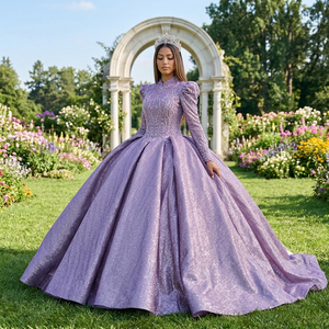 Vestidos de Quinceañera Musulmanes Brillantes Color Lavanda Dy1112 con Cuentas, Apliques Florales 3D y Encaje, Vestidos de Fiesta de 15 Años, Jancember - Product Image 1