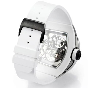 Reloj mecánico automático para hombre, estilo clásico y elegante, esfera de cerámica blanca, resistente a los golpes y al agua, con diseño de esqueleto. - Product Image 3