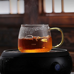 Taza de vidrio a rayas con tapa y cuchara, para uso en oficina, resistente al calor, diseño transparente - Product Image 4