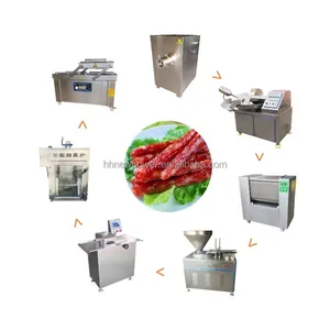 Linha comercial de processamento de salsichas com moagem de carne, máquina de enchimento e mistura de salsichas