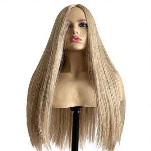 Wig Yahudi Mewah Panjang Lurus Berbahan Sutra dengan Highlight Pirang Abu-abu, Sheitel Rambut Asli Realistis untuk Wanita Ortodoks - Product Image 1