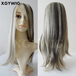 Wholesale 1B/60# Black <strong>with</strong> Platinum Highlights Virgin Brazilian Human Hair Glueless <strong>Cap</strong> 13x4 Lace Front Blonde <strong>Wig</strong> - Product Image 1