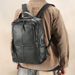 <span class=keywords><strong>Sac</strong></span> à <span class=keywords><strong>dos</strong></span> pour ordinateur portable en <span class=keywords><strong>cuir</strong></span> véritable vintage pour <span class=keywords><strong>homme</strong></span> DUJIANG, avec bandoulière arquée et fermeture à glissière - Product Image 2