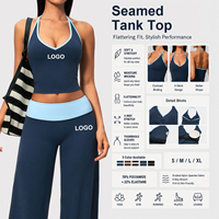 Débardeur de sport pour femme OEM/ODM personnalisé, col en V contrastant, dos nu, coupe ajustée, très extensible, avec soutien-gorge intégré pour le yoga et l'entraînement