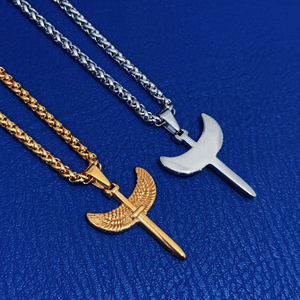 Punk 18k plaqué or bijoux ange aile épée collier pour hommes <span class=keywords><strong>non</strong></span> ternir acier inoxydable rose croix pendentif collier personnalisé - Product Image 2