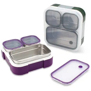 Bento Box 3 scomparti Lunch Box in acciaio inossidabile 304 per contenitori pranzo per adulti e bambini senza BPA