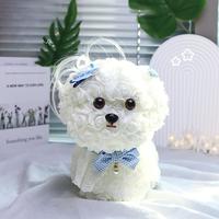 Obral besar seri hadiah bunga abadi romantis tahan lama Bichon Frise dengan kotak bunga buatan untuk Hari Jadi