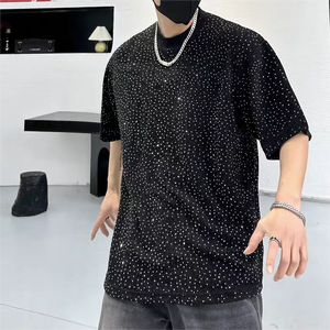 เสื้อยืดโอเวอร์ไซส์ประดับเพชรเทียม ผ้าโพลีเอสเตอร์ผสมคอตตอน สำหรับผู้ชาย น้ำหนัก 160 กรัม คอกลม รุ่นใหม่ล่าสุด - Product Image 1