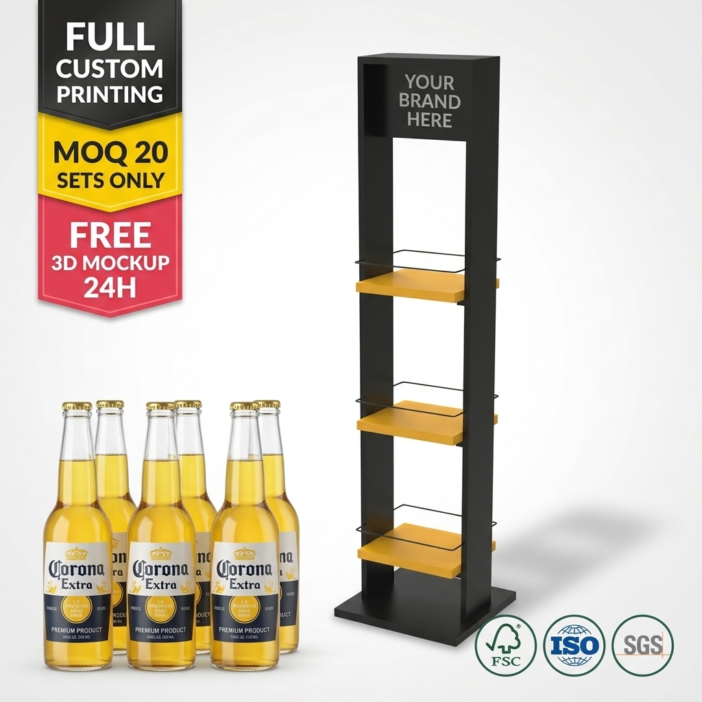 Custom Wooden Wine Display Rack 3 Tier Floor Standing Beer Bottle Display Stand OEM Wholesale for Liquor Store Supermarket Bar — view 2
