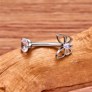 Anillo para Ombligo de Titanio ASTM F136, Estilo Mariposa, Incrustaciones de Cristal CZ, Rosca Interna, Joyería Tit - Product Image 5