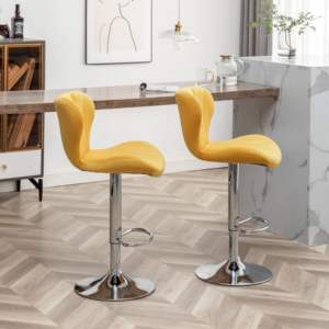 DB Ellston Adjustable Height Yellow Upholstered <b>Swivel</b> <b>Barstools</b> Simple Design Set of 2 for Farmhouse or Bar Use - Product Image 4