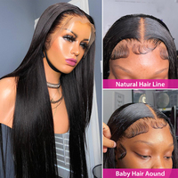 Perruques Lace Front HD Sans Colle 360 Droites Brésiliennes Économiques pour Femmes Noires, Perruque Lace Frontale Cheveux Humains