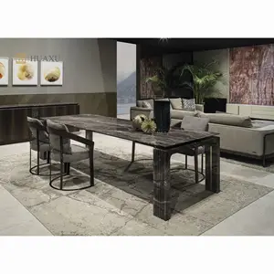 Huaxu High Quality Italian Style Apartment Luxury Nordic 6 Chairs Black Marble Banquet Dining Table Set