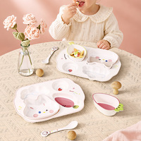 Assiette compartimentée et bol de sevrage pour bébé en mélamine de qualité alimentaire, motif animaux (chat, lapin) style ludique Hills, ensemble de vaisselle