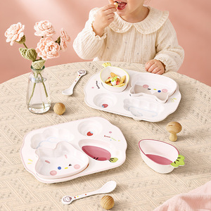 Set di Stoviglie per Bambini Hills in Melamina di Grado Alimentare, Piatto Diviso con Motivi di Gatti e Conigli, Ciotola per lo Svezzamento - Product Image 4