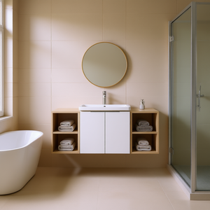 Mueble de Baño con Lavabo de 48 Pulgadas, Puertas con Cierre Suave, Diseño Contemporáneo Minimalista, Mueble de MDF con Base - Product Image 2