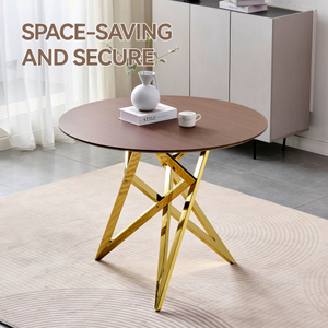 37Inch Round Dining <b>Table</b> with Golden Metal <b>Legs</b> Antique Design Portable for 4 People Home & Hotel Use - Product Image 2