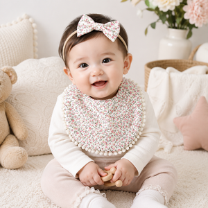 Bavaglini per Neonati e Bambini con Stampa Floreale, Doppio Strato in Cotone e Lino, con Nappe, per Pappa e Saliva - Product Image 2