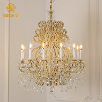 Jewellerytop Villa Hotel Lobby Banquet Hall Lampes suspendues en laiton de luxe Lustre en cristal de Maria Theresa avec grosses perles personnalisées