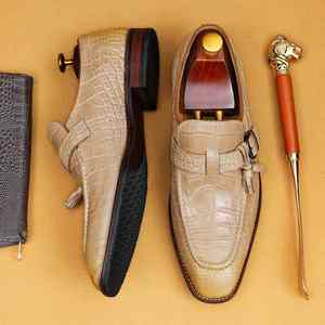 รองเท้าโลฟเฟอร์แบบ Monk Strap หนังแท้ หัวเหลี่ยม แต่งพู่ ระบายอากาศได้ดี เหมาะสำหรับฤดูร้อน รองเท้าผู้ชาย - Product Image 5