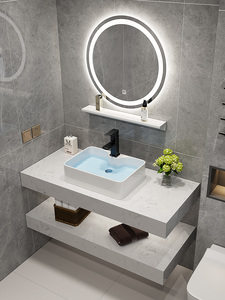 Nuevo <span class=keywords><strong>Diseño</strong></span> de Mueble de Baño Flotante de Piedra Sinterizada con Espejo Inteligente y Lavabo, <span class=keywords><strong>Diseño</strong></span> Moderno para Hotel - Product Image 4