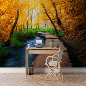 Mural de Pared Autoadhesivo Impermeable de Seda con Paisaje de Río en Bosque Otoñal, Moderno, para Comedor, Dormitorio, Sala de Estar, Fácil Instalación - Product Image 4
